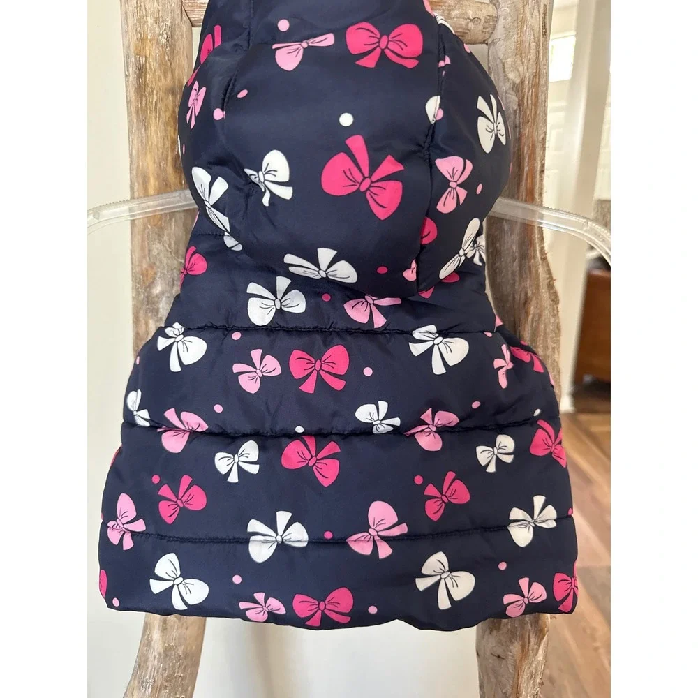 Gymboree girls'‎ hooded puffer vest blue pink bows pink fleece lining 12-24 mths